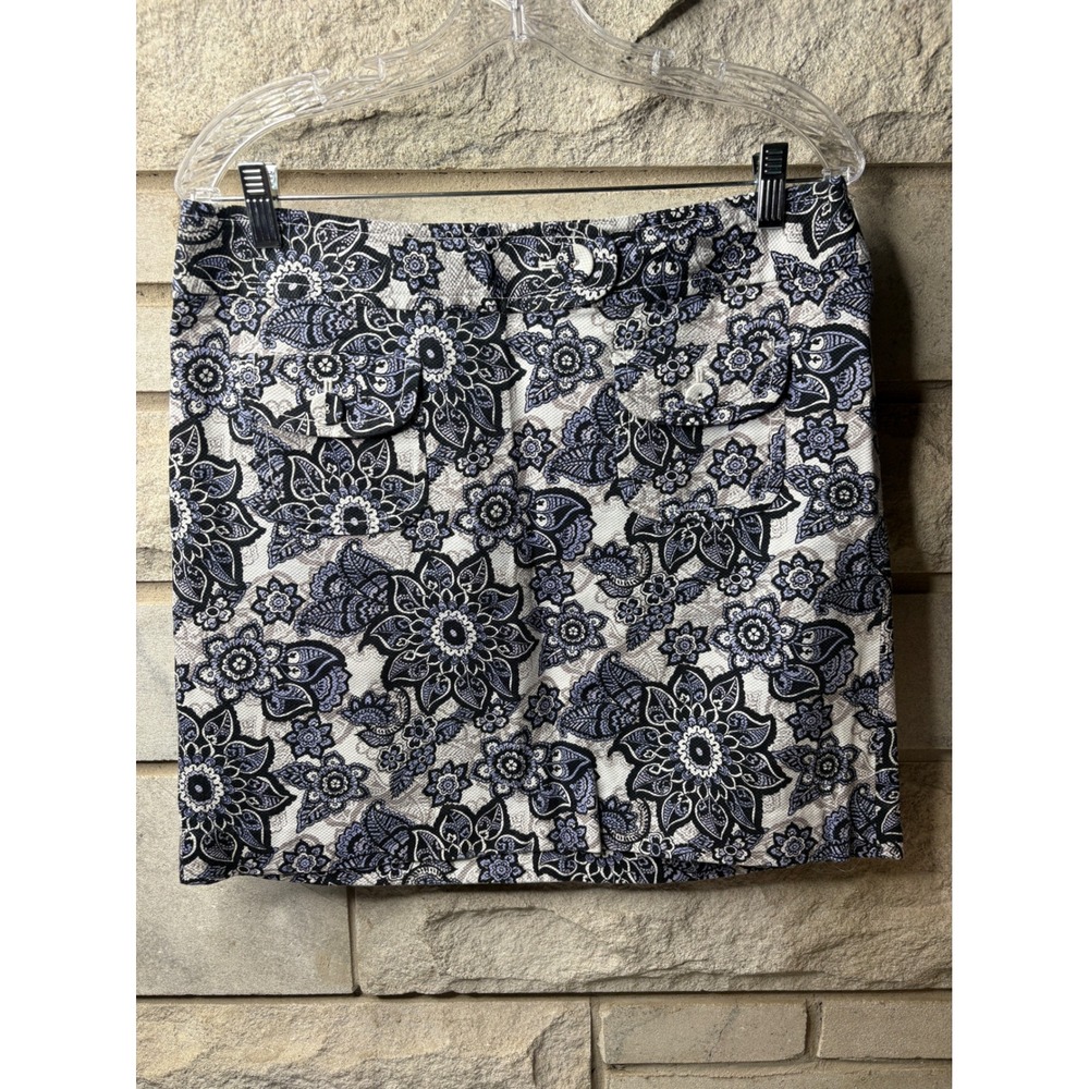 Ann Taylor Loft Womens Blue Floral Paisley Mini Skirt Size‎ 8 Cotton Blend 0650